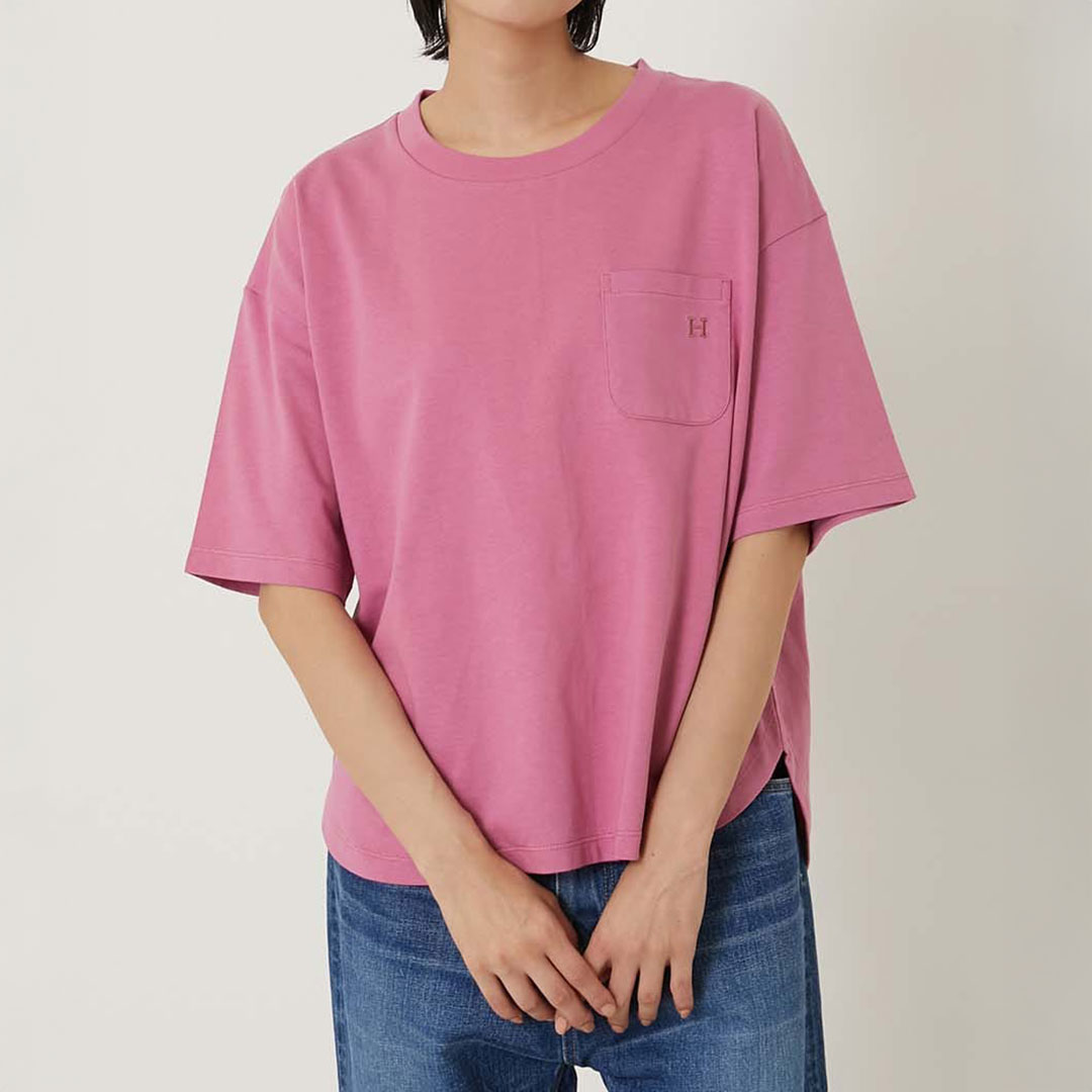 【ハリウッドランチマーケット】Hエンブロイダリー ラウンドヘム ショートスリーブTシャツ ウイメンズ