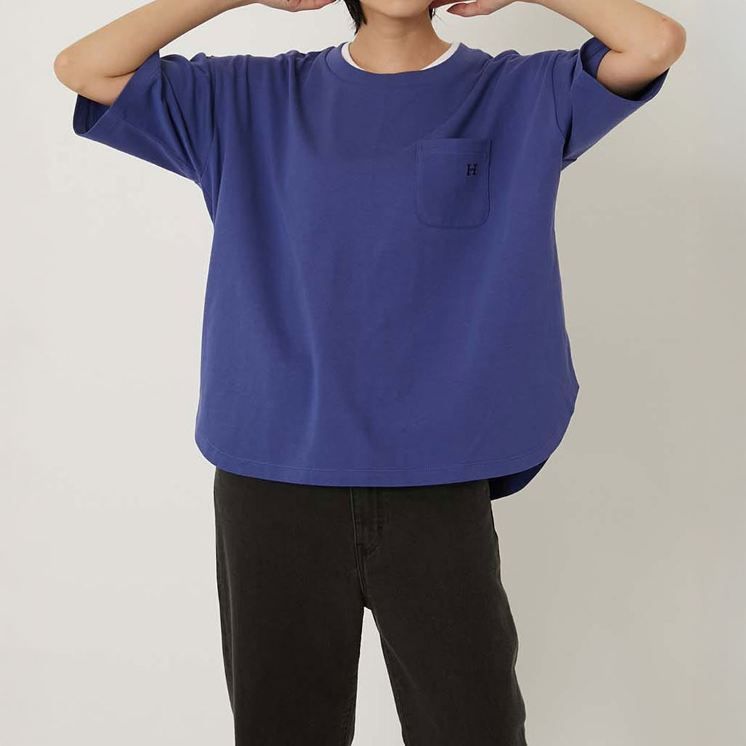 【ハリウッドランチマーケット】Hエンブロイダリー ラウンドヘム ショートスリーブTシャツ ウイメンズ