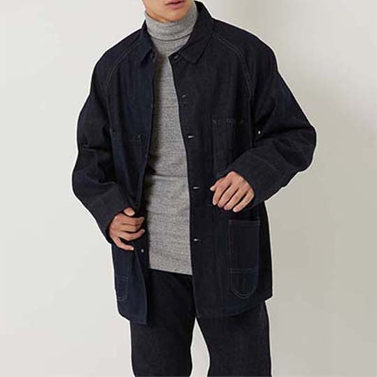 JK101 セルビッチライトデニム ラグランスリーブカバーオール