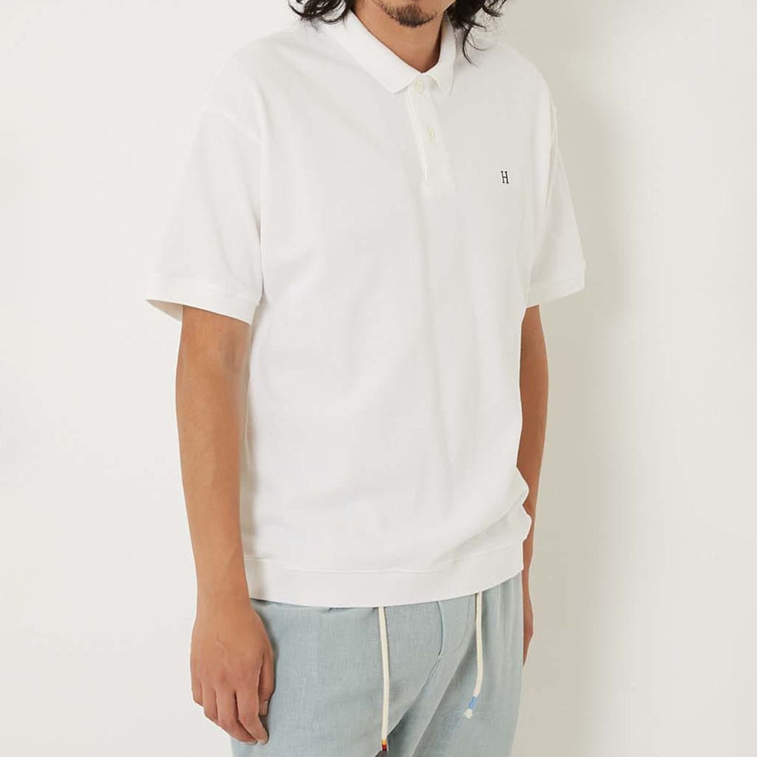 【ハリウッドランチマーケット】Hエンブロイダリー カノコ ヘムリブ ポロシャツ