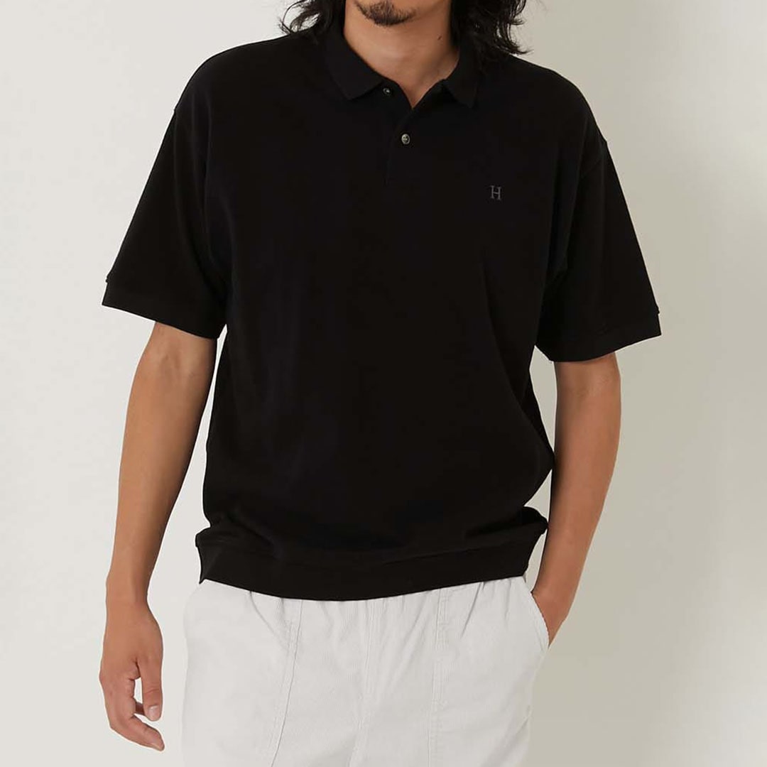 【ハリウッドランチマーケット】Hエンブロイダリー カノコ ヘムリブ ポロシャツ