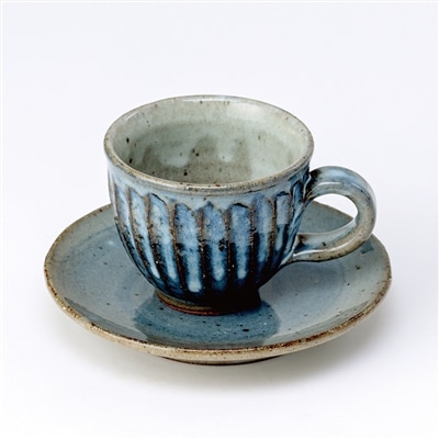 スケーター 青萩彫 丸コーヒーカップ&ソーサー (信楽焼) 鴻月 3-3265