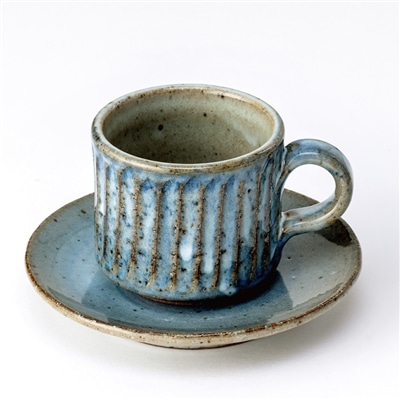 スケーター 青萩彫 カップ&ソーサー (信楽焼) 鴻月 3-3282