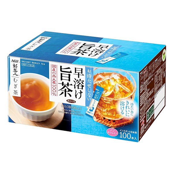 新茶人 早溶け旨茶 むぎ茶スティック 100本入【AGF】お待たせしない 冷たい水にきれいに溶ける 国産六条大麦100%使用 インスタント麦茶 むぎ茶 スティックタイプ ノンカフェイン