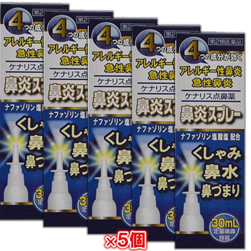 【第2類医薬品】★ケナリス点鼻薬30mL×5個セット【奥田製薬】ナザールスプレーと同じナファゾリン塩酸塩50mg配合