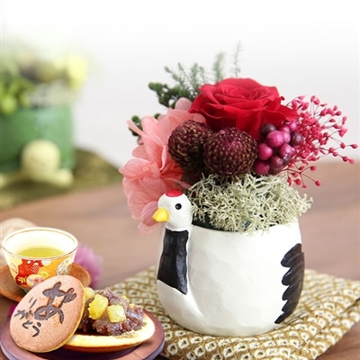 誕生日 プレゼント 送料無料 [つるプリザ] お祝い  花 スイーツ ギフト おしゃれ お菓子 プリザーブドフラワー バラ 花とスイーツ 花とお菓子 女性 60代 70代 80代