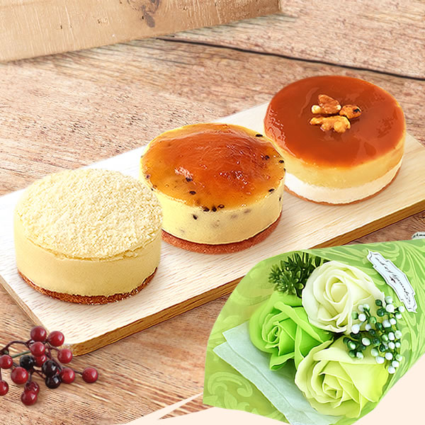 ギフト プレゼント スイーツ 送料無料 【マンマルノ＋緑ブーケ】 花束 ソープフラワー ブーケ お菓子 和菓子 洋菓子 セット