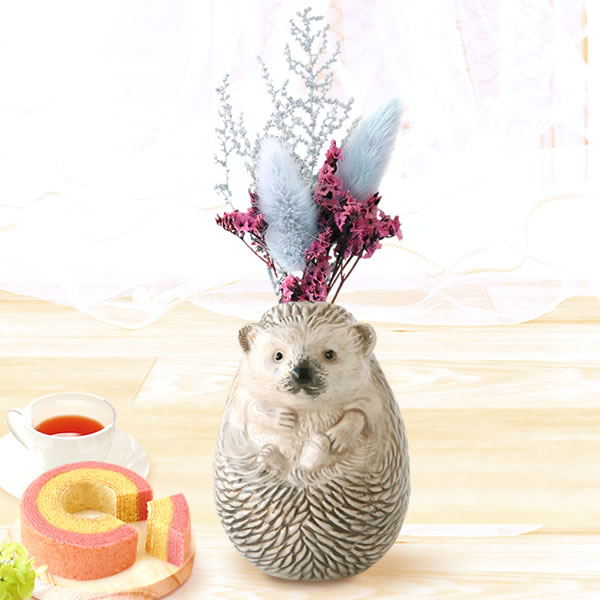 ギフト プレゼント 花 ドライフラワー 一輪挿し 花瓶 ハリネズミ フラワーベース ペン立て 動物 グッズ アニマル キャラクター スイーツ お菓子 洋菓子 ギフト