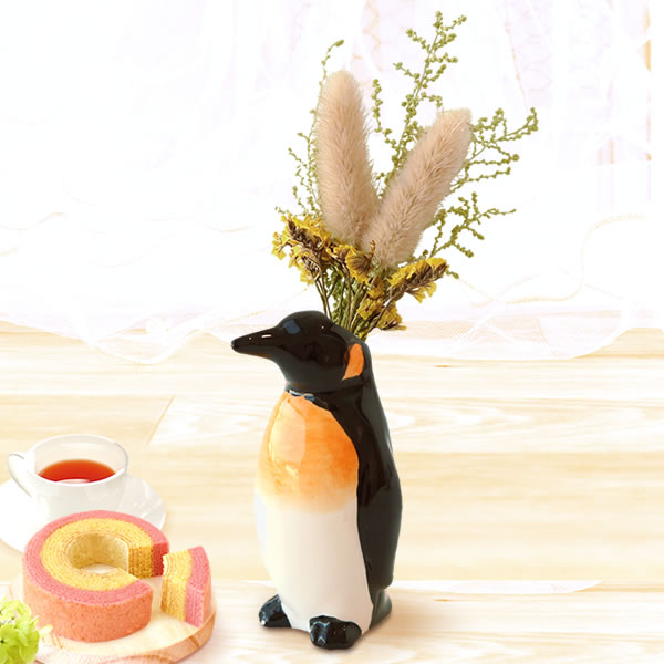 ギフト プレゼント 花 ドライフラワー 一輪挿し 花瓶 ペンギン フラワーベース ペン立て 動物 グッズ アニマル キャラクター スイーツ お菓子 洋菓子 ギフト