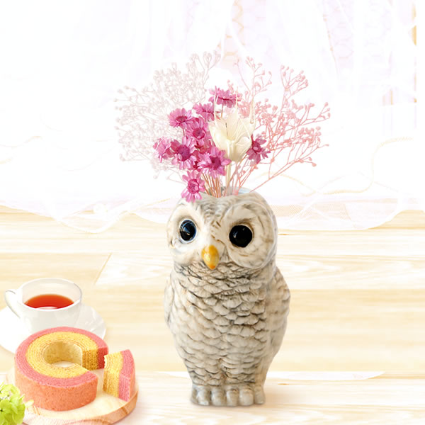 ギフト プレゼント 花 ドライフラワー 一輪挿し 花瓶 ふくろう フラワーベース ペン立て 動物 グッズ アニマル キャラクター スイーツ お菓子 洋菓子 ギフト