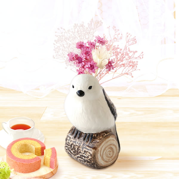 ギフト プレゼント 花 ドライフラワー 一輪挿し 花瓶 シマエナガ フラワーベース ペン立て 動物 グッズ アニマル キャラクター スイーツ お菓子 洋菓子 ギフト