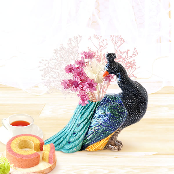 ギフト プレゼント 花 ドライフラワー 一輪挿し 花瓶 クジャク フラワーベース ペン立て 動物 グッズ アニマル キャラクター スイーツ お菓子 洋菓子 ギフト