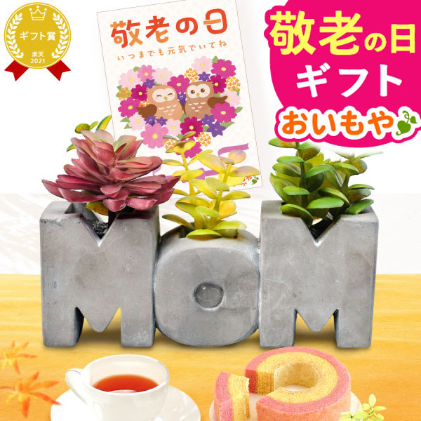 敬老の日ギフト 敬老の日 ギフト プレゼント 花 プリザーブドフラワー セメントポット【MOM】 ミニ インテリア 置き物 バラ 一輪 枯れない かわいい スイーツ お菓子 和菓子 ギフト【敬老】
