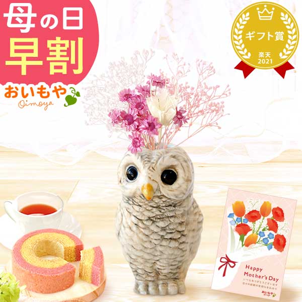 母の日 ギフト プレゼント 花 ドライフラワー 一輪挿し 花瓶 ふくろう フラワーベース ペン立て 動物 グッズ アニマル キャラクター スイーツ お菓子 洋菓子 ギフト