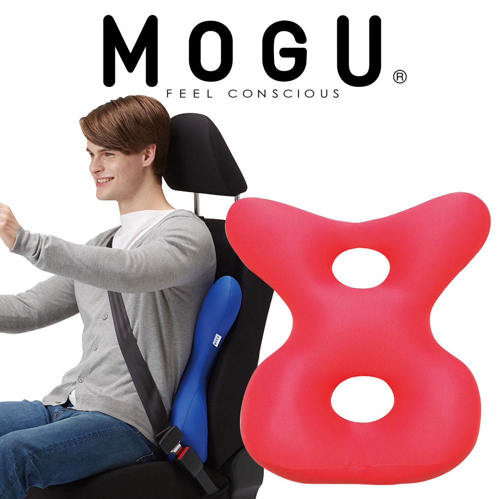 MOGU(モグ) ドライバーズバックサポーター レッド 運転中の身体への負担を軽減する背当てクッション 【車 クッション 腰当て 背あて 椅子 椅子用 イスのクッション 椅子のクッション 背もたれ 腰 背中 シート】