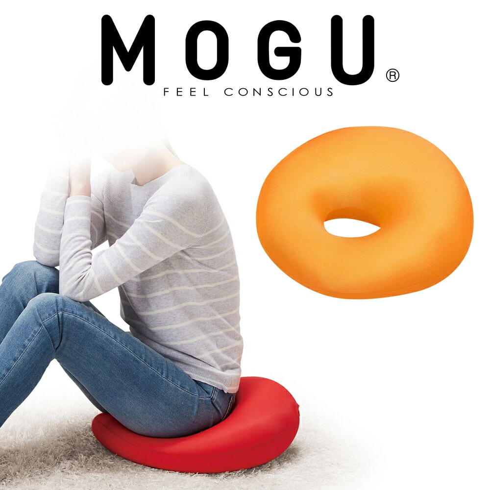 MOGU(モグ) ホールクッション オレンジ お尻が痛くならなく、スムーズに座れるよう傾斜がついた 穴あき ビーズクッション 円座クッション 椅子 いす 床 穴開き 円座 椅子のクッション イスのクッション ソファ ビーズ