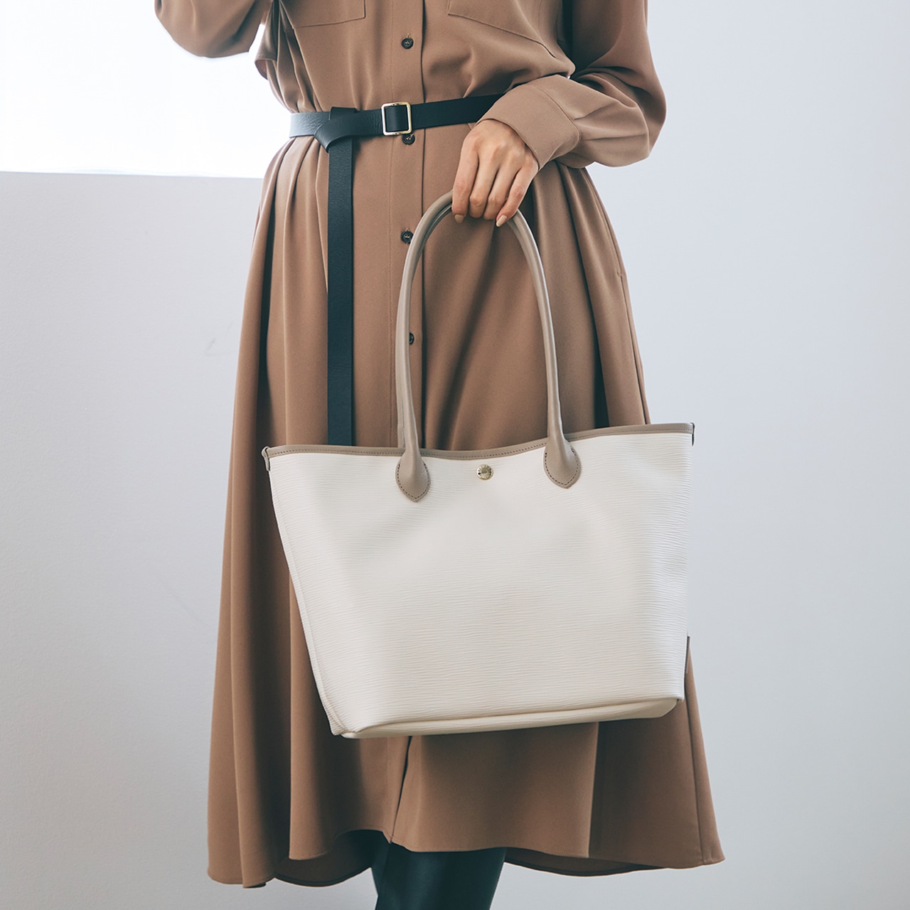 【Breath TOPKAPI】RIPPLE リプル レザーハンドル A4 トートバッグ アイボリー FREE