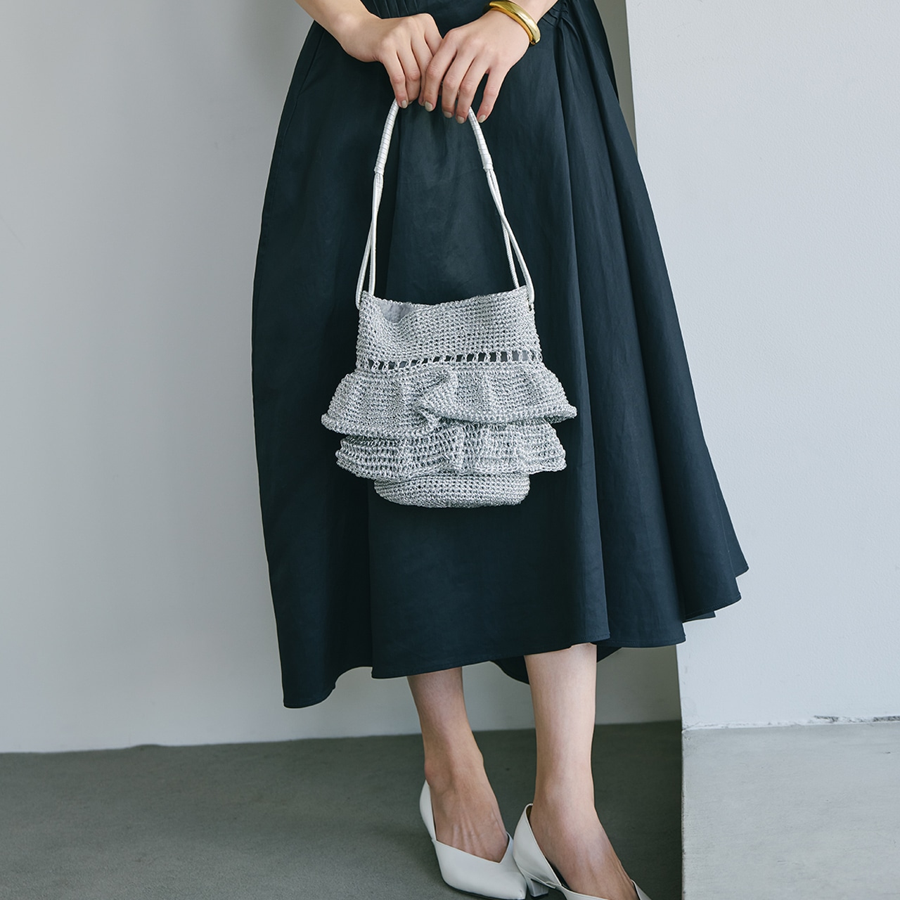 【TREASURE TOPKAPI】メタルコード フリル ショルダーバッグ シルバー FREE