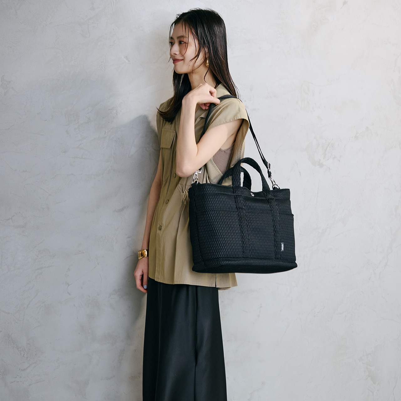 【Breath TOPKAPI】ポリメッシュ ショルダー付き A4 トートバッグ ブラック FREE