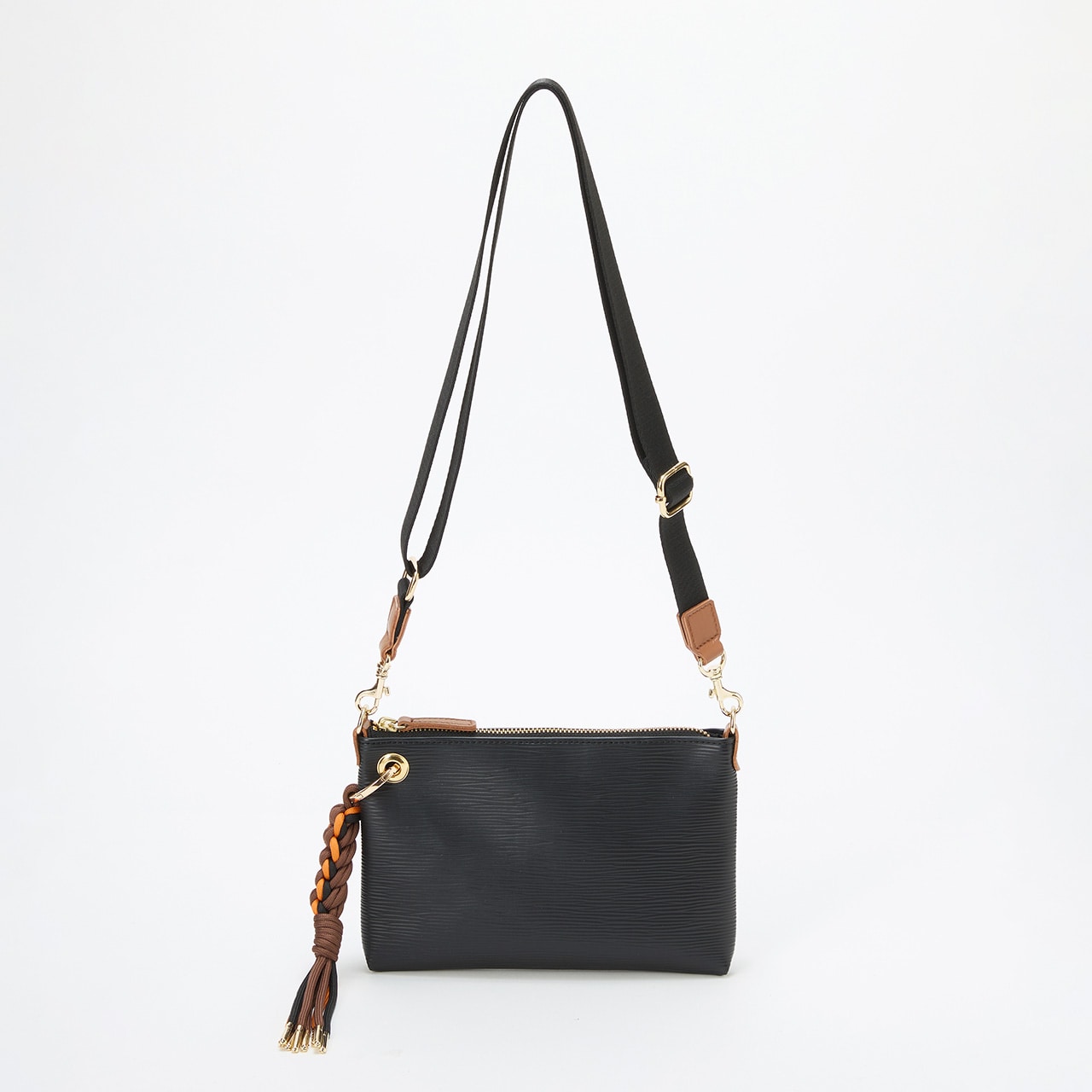 RIPPLE リプル コードチャーム付き ミニ ショルダーバッグ ブラック FREE