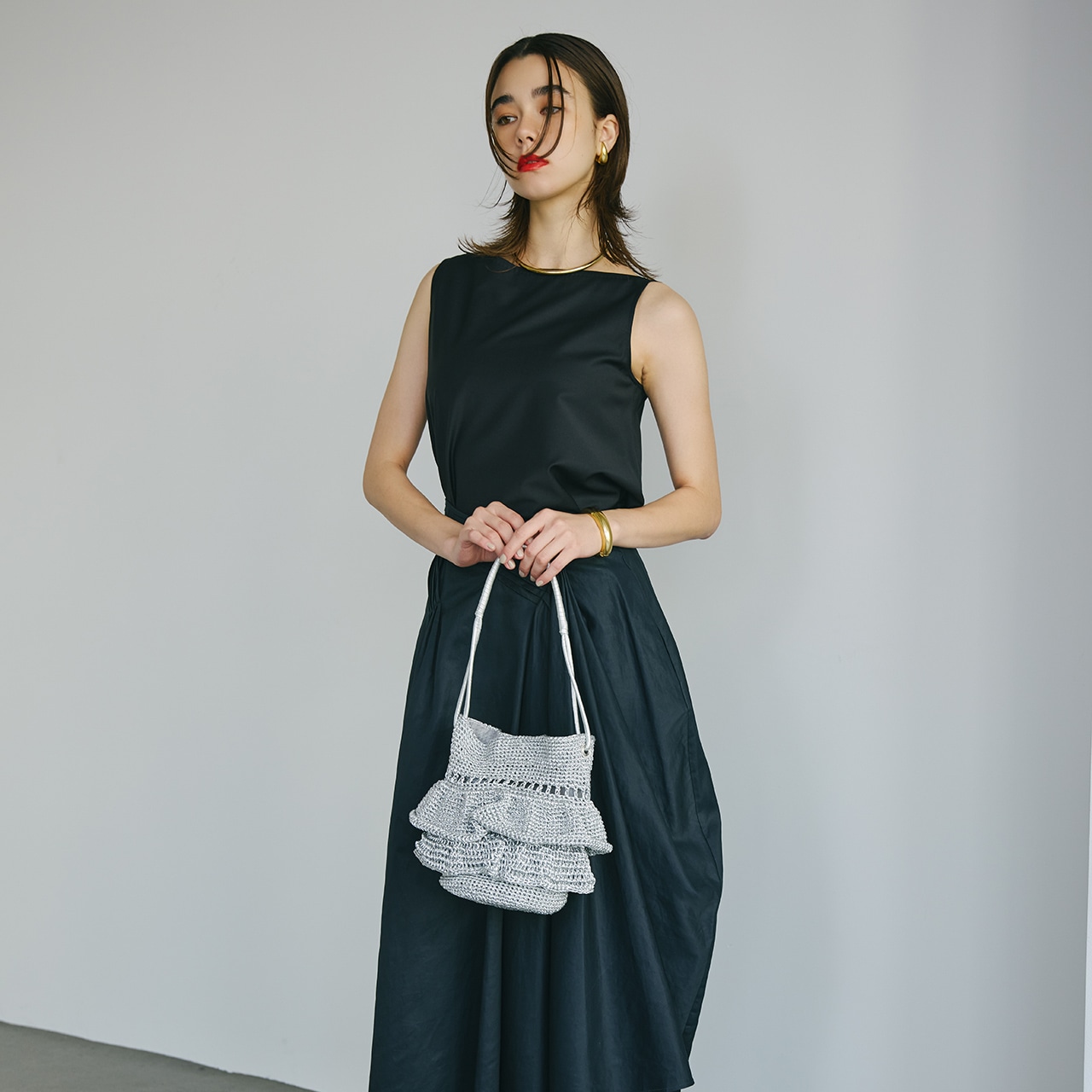 【TREASURE TOPKAPI】メタルコード フリル ショルダーバッグ シルバー FREE