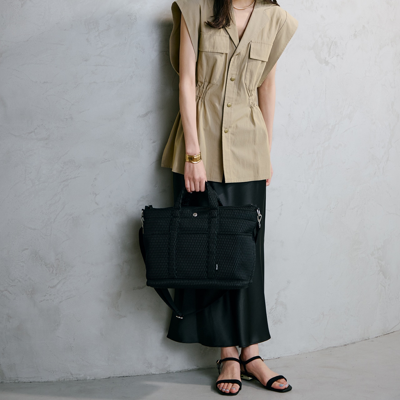 【Breath TOPKAPI】ポリメッシュ ショルダー付き A4 トートバッグ ブラック FREE