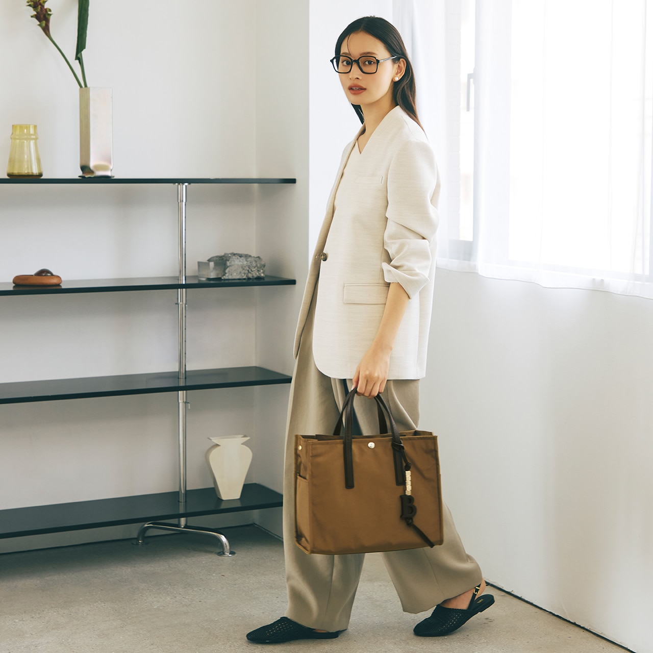 撥水 マルチway スクエア A4 トートバッグ / 10ポケット キャメル FREE