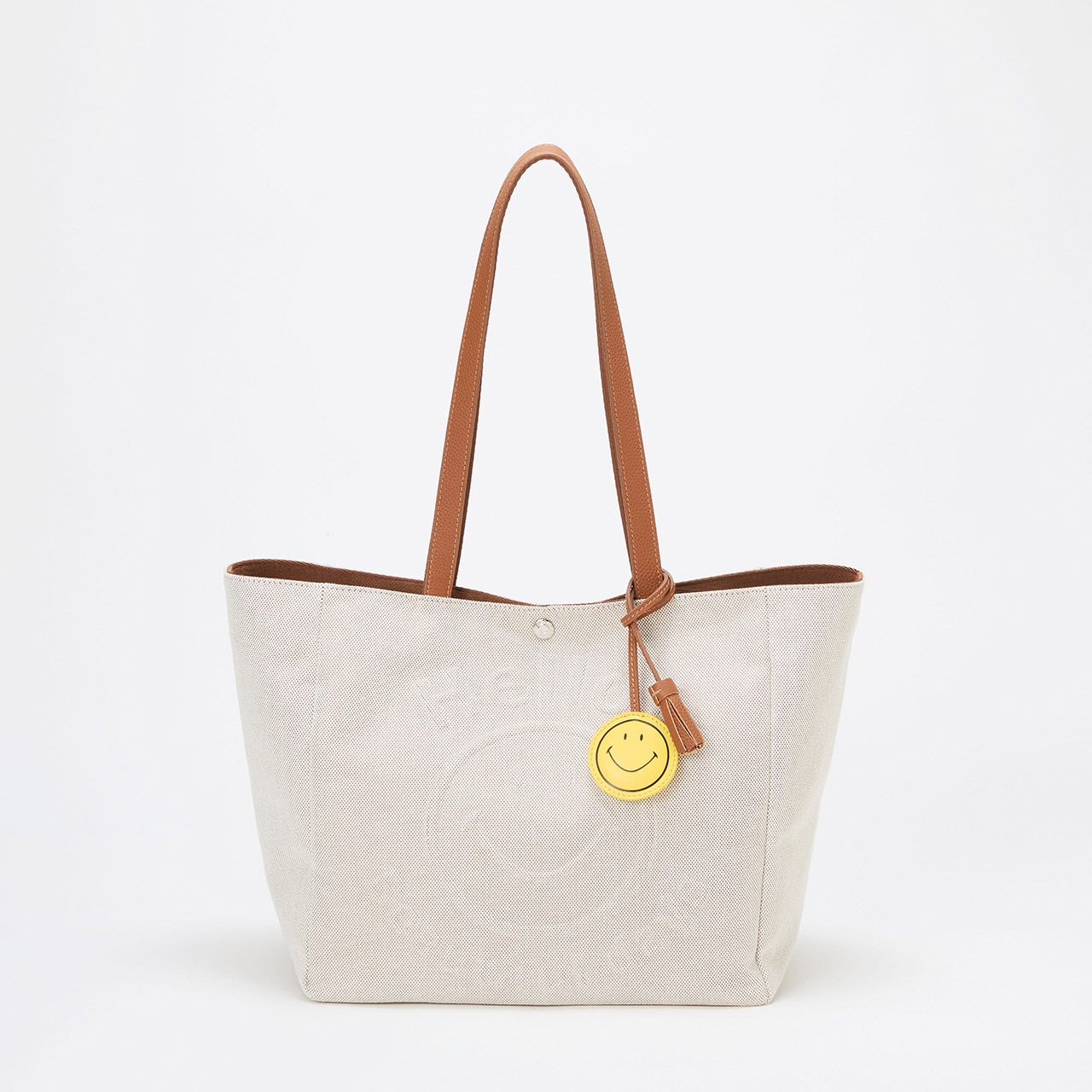 【Breath TOPKAPI】SMILE COLLECTION エンボス スマイル ビッグ トートバッグ /スマイルチャーム付き ベージュ FREE