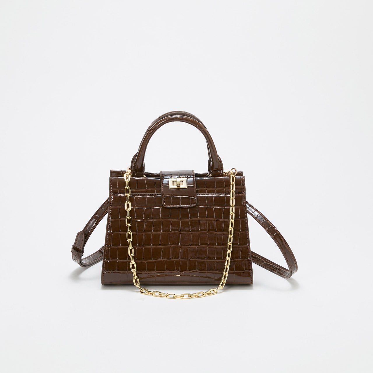 【TREASURE TOPKAPI】クロコ エナメル 2way ハンドバッグ ブラウン FREE