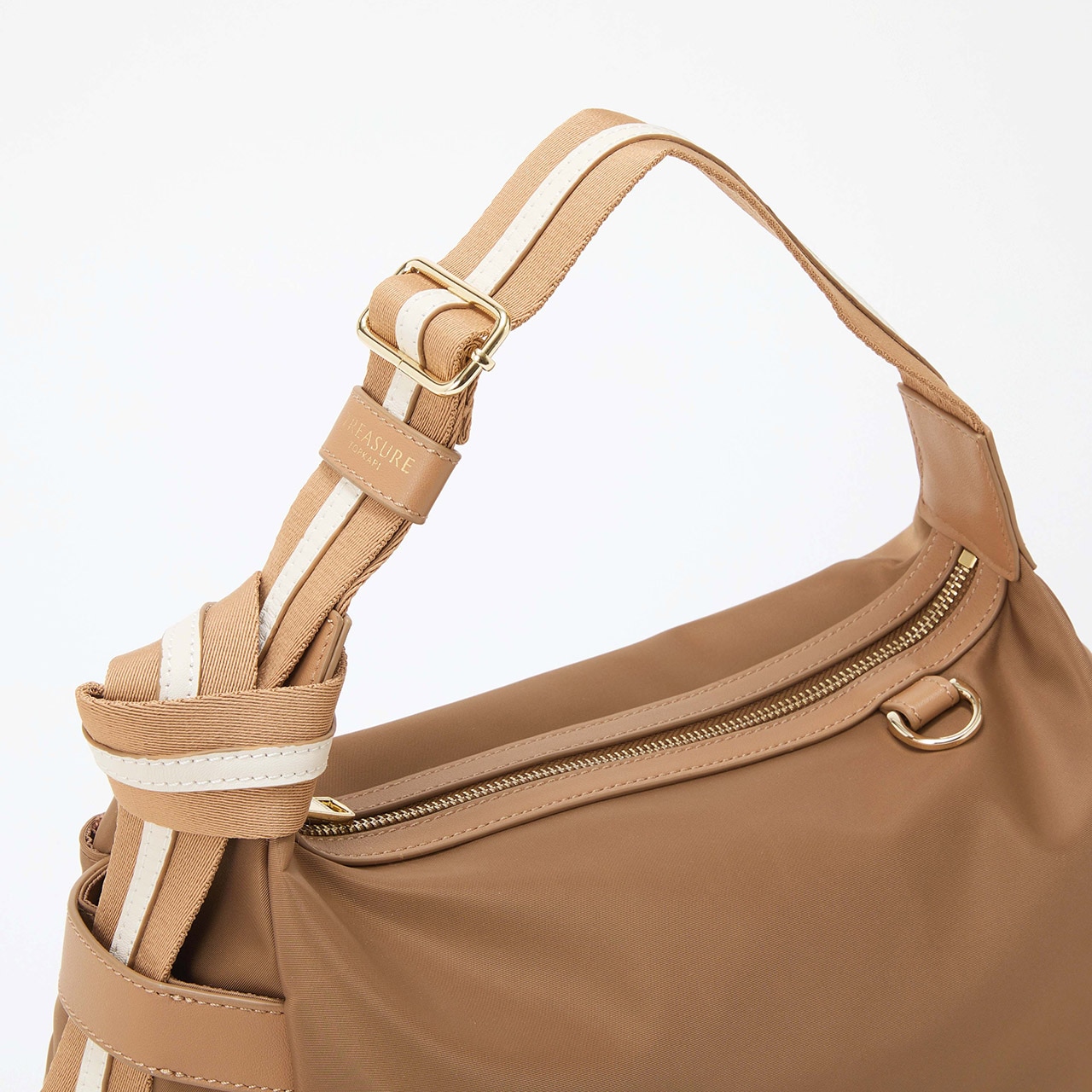 【TREASURE TOPKAPI】ナイロン ストライプ ベルト ショルダー バッグ キャメル FREE