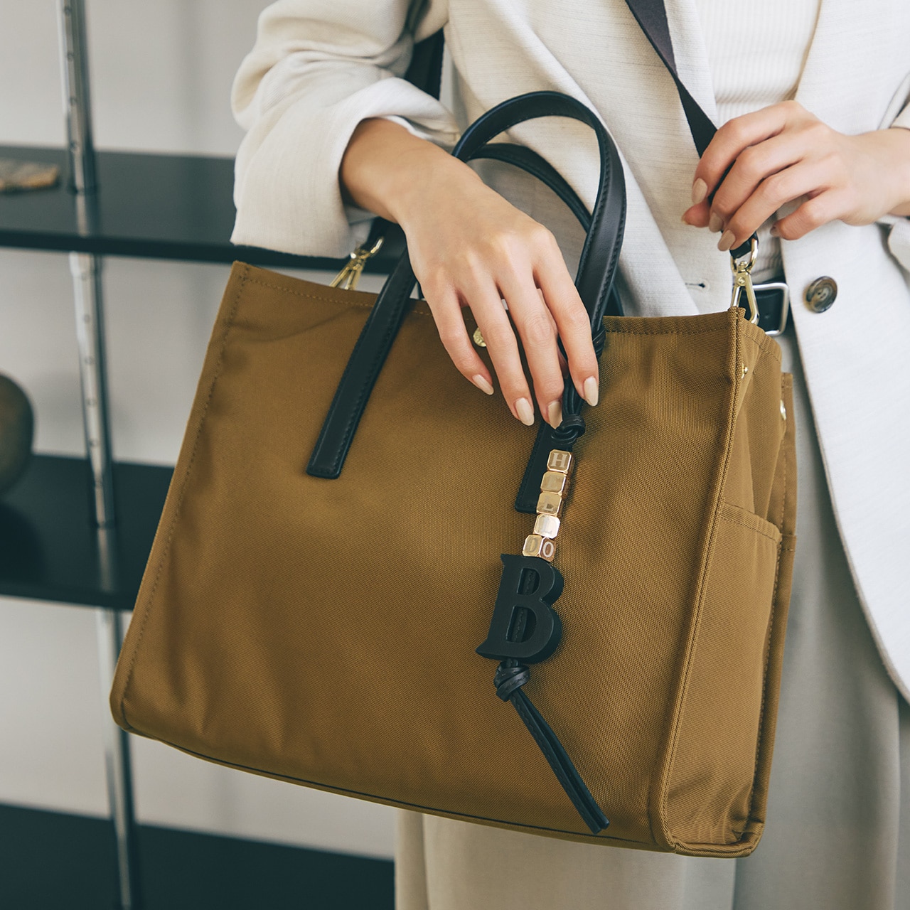 撥水 マルチway スクエア A4 トートバッグ / 10ポケット キャメル FREE