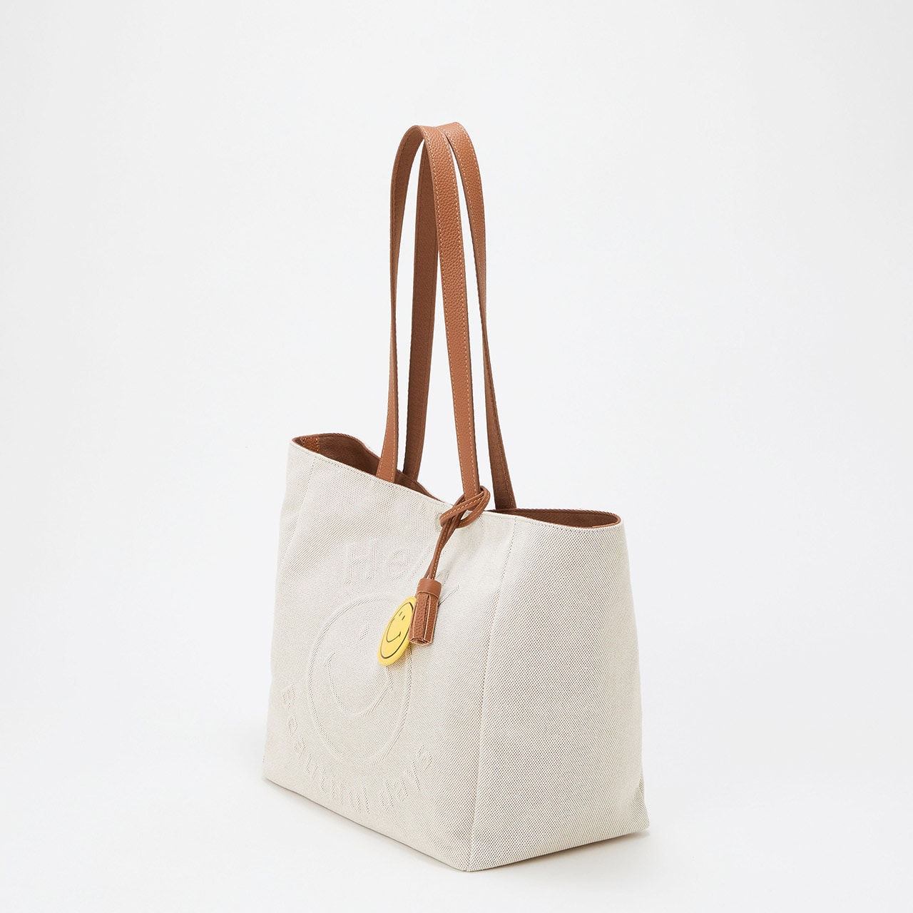 【Breath TOPKAPI】SMILE COLLECTION エンボス スマイル ビッグ トートバッグ /スマイルチャーム付き ベージュ FREE