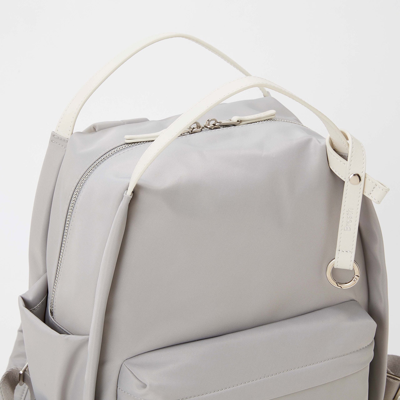 【Breath TOPKAPI】【撥水】ツヤ ナイロン レザーハンドル ミニ リュック ライトグレー FREE