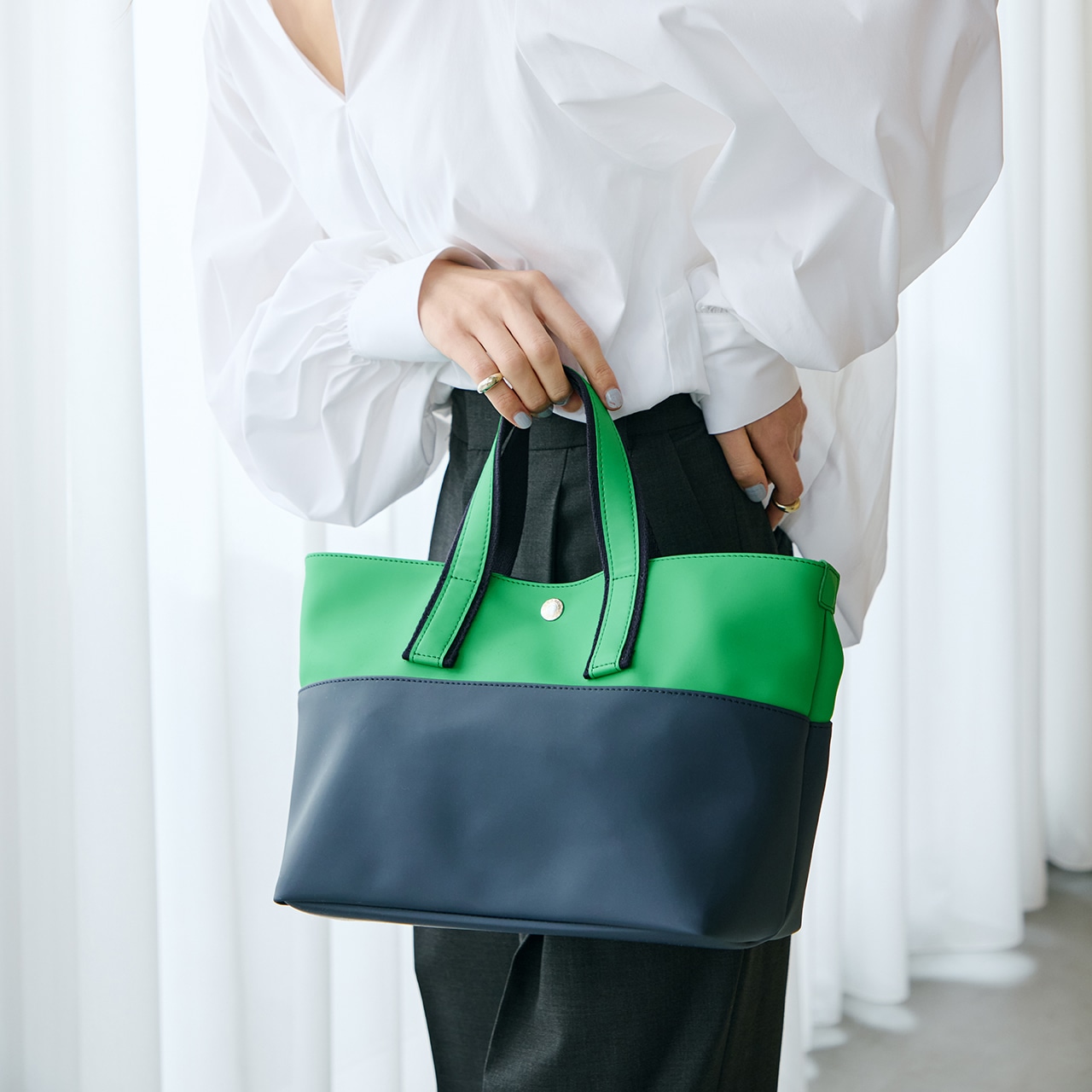 【Breath TOPKAPI】Bright ブライト カラーブロックミニ トートバッグ グリーン FREE