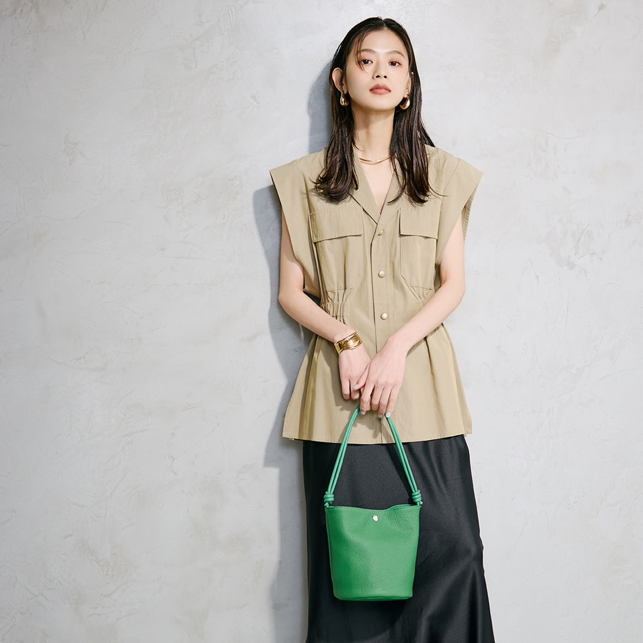 【Breath TOPKAPI】シュリンクレザー ノットハンドル 2way ショルダーバッグ グリーン FREE