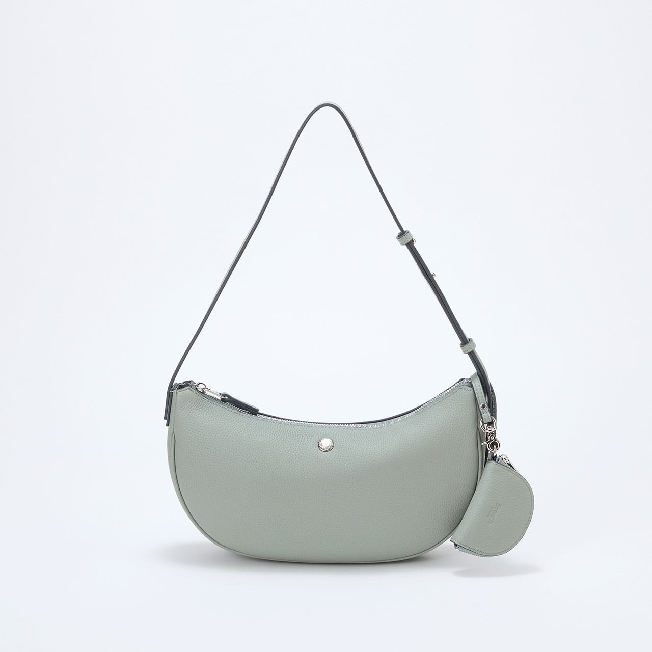 シュリンクレザー ハーフムーン ショルダーバッグ / チャーム付き グリーングレー FREE