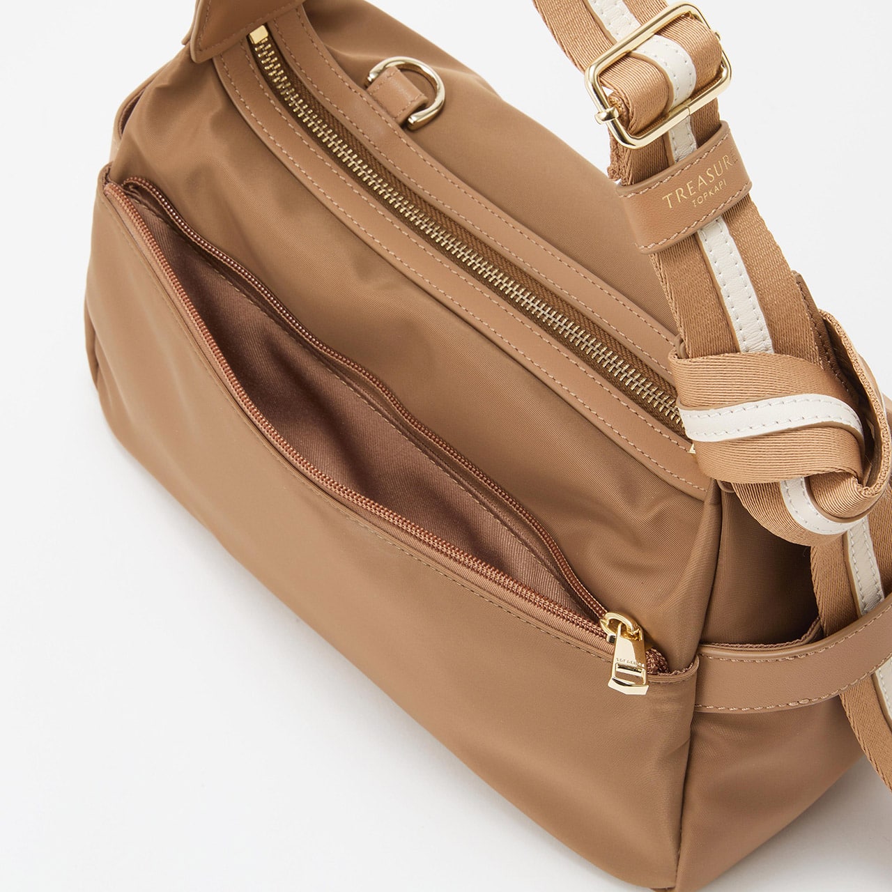【TREASURE TOPKAPI】ナイロン ストライプ ベルト ショルダー バッグ キャメル FREE
