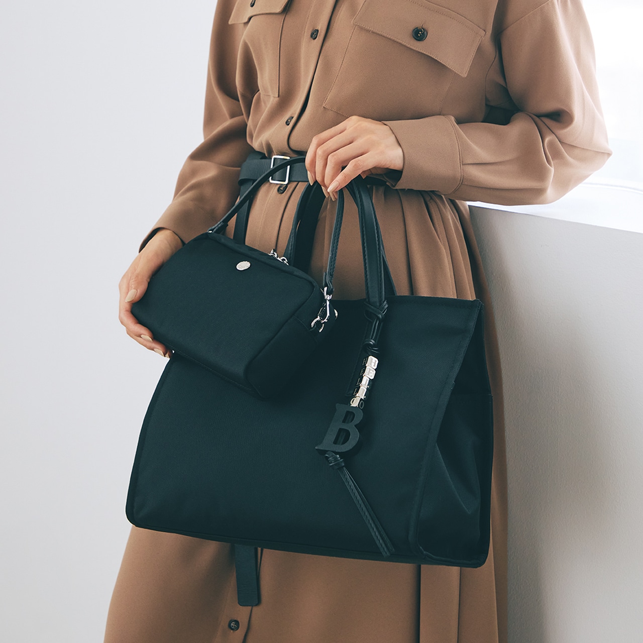 撥水 マルチway スクエア A4 トートバッグ / 10ポケット キャメル FREE