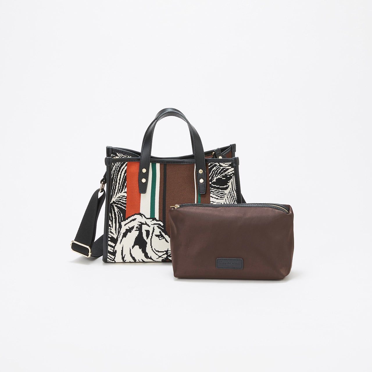 【TREASURE TOPKAPI】ニットジャガード ライオン柄 2way ミニ トートバッグ ブラック FREE