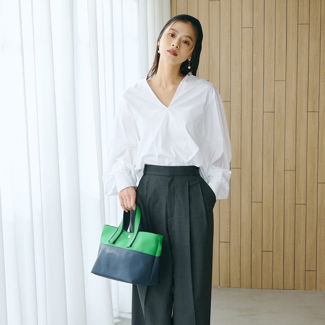 【Breath TOPKAPI】Bright ブライト カラーブロックミニ トートバッグ グリーン FREE