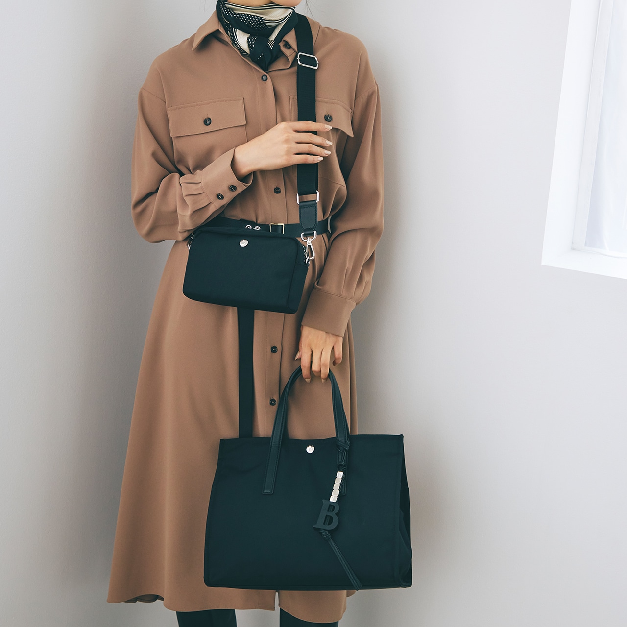 撥水 マルチway スクエア A4 トートバッグ / 10ポケット キャメル FREE