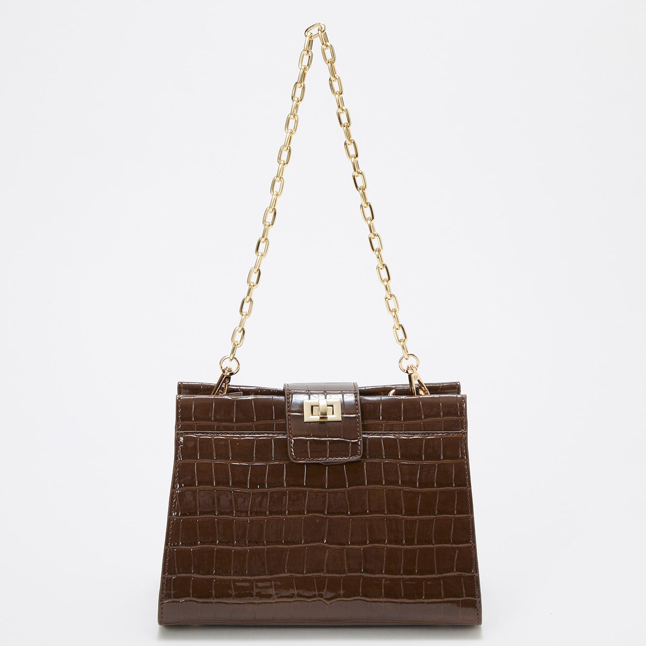 【TREASURE TOPKAPI】クロコ エナメル 2way ハンドバッグ ブラウン FREE