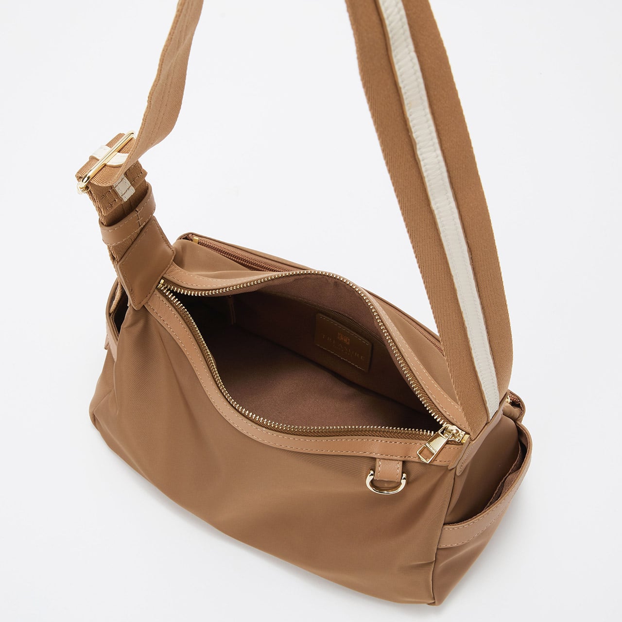 【TREASURE TOPKAPI】ナイロン ストライプ ベルト ショルダー バッグ キャメル FREE