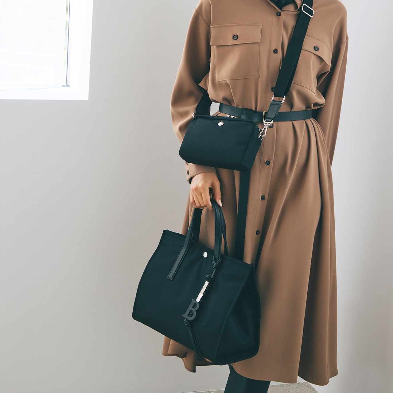 撥水 マルチway スクエア A4 トートバッグ / 10ポケット キャメル FREE