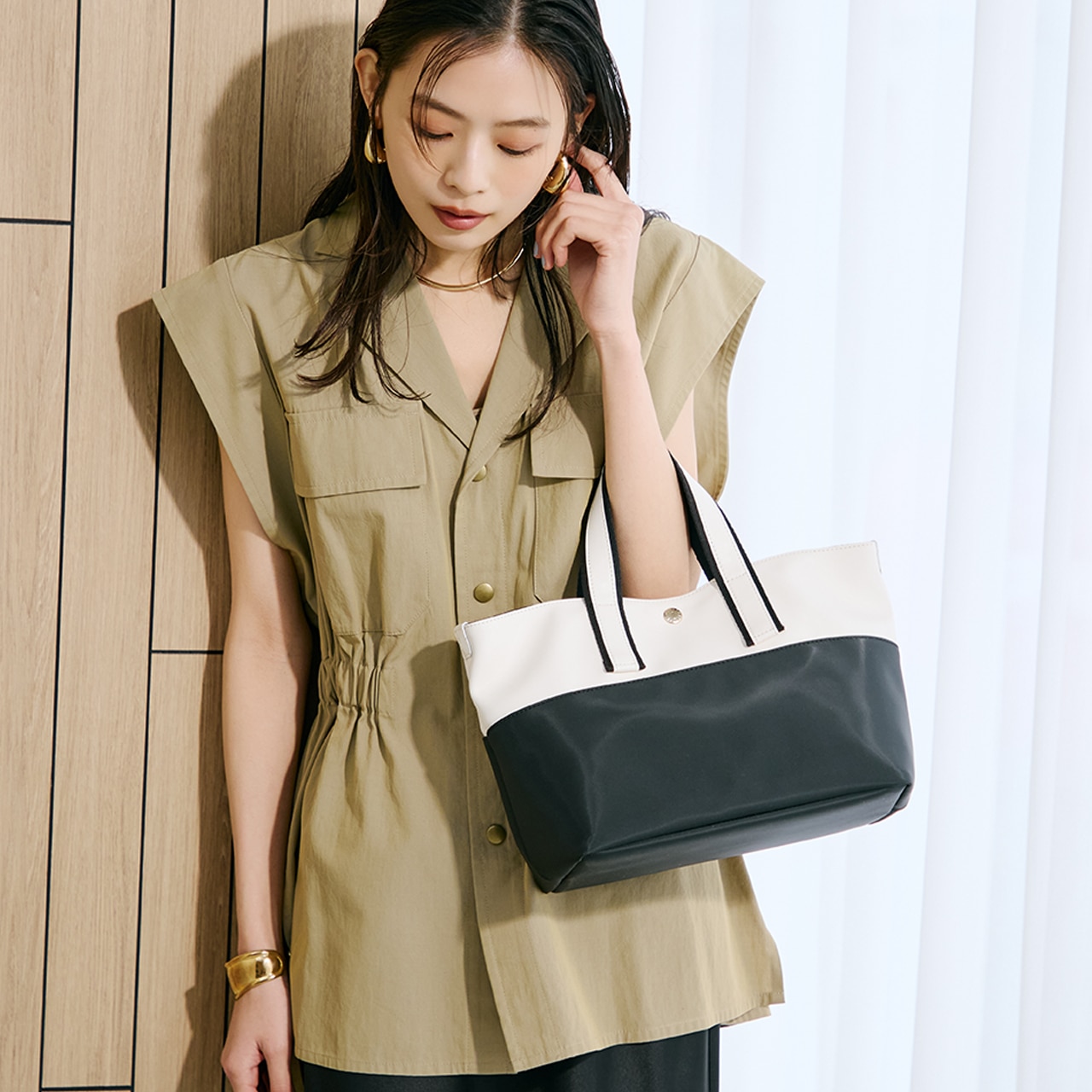 【Breath TOPKAPI】Bright ブライト カラーブロックミニ トートバッグ グリーン FREE