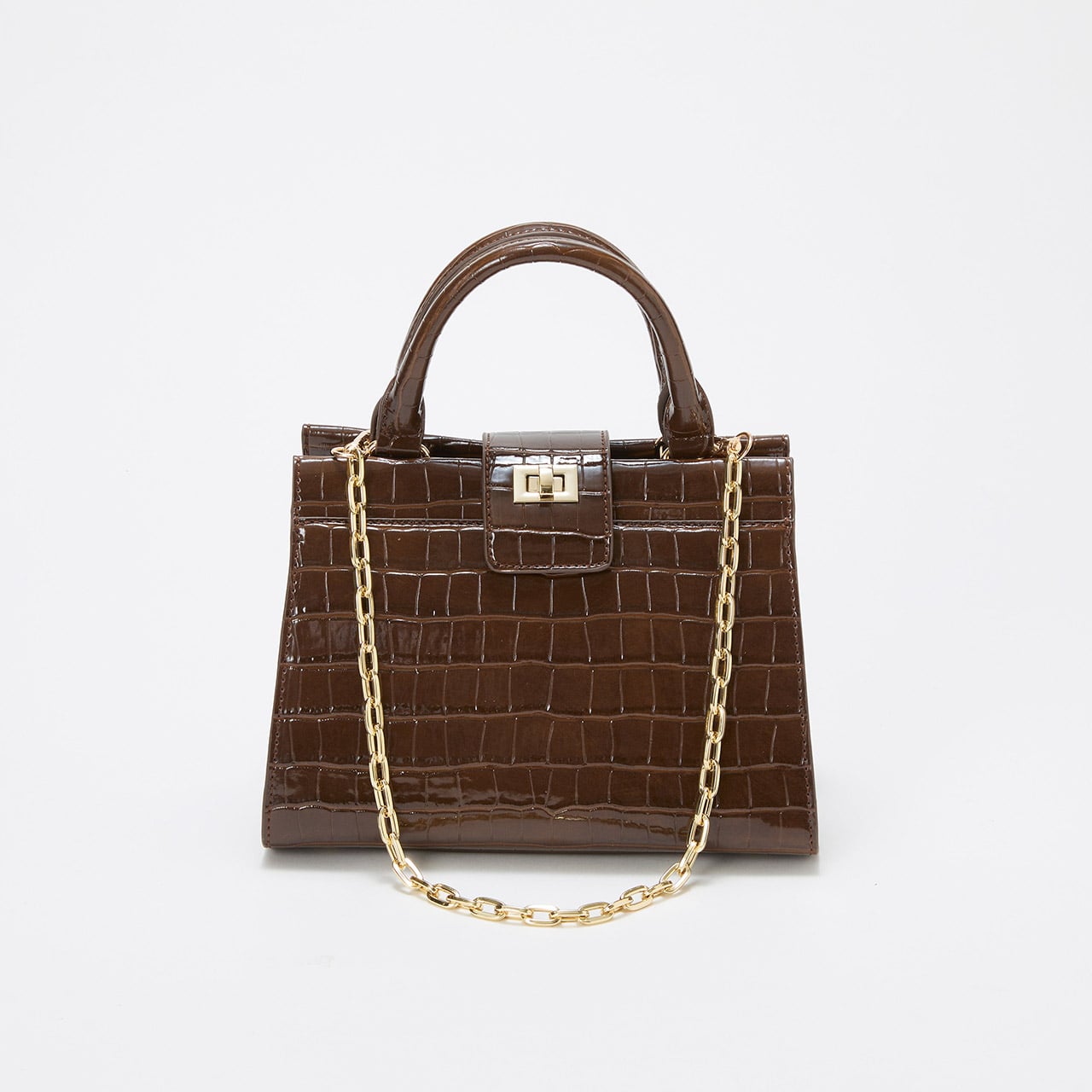 【TREASURE TOPKAPI】クロコ エナメル 2way ハンドバッグ ブラウン FREE