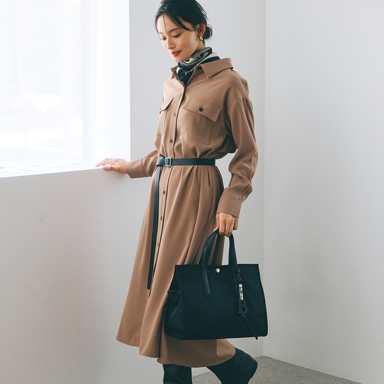 撥水 マルチway スクエア A4 トートバッグ / 10ポケット キャメル FREE