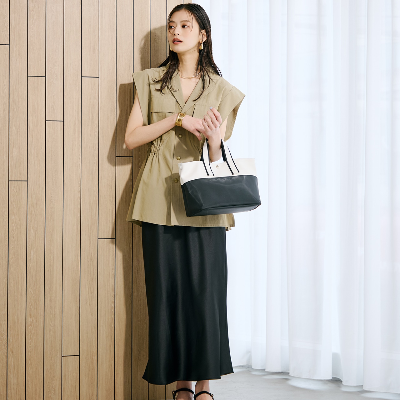 【Breath TOPKAPI】Bright ブライト カラーブロックミニ トートバッグ グリーン FREE