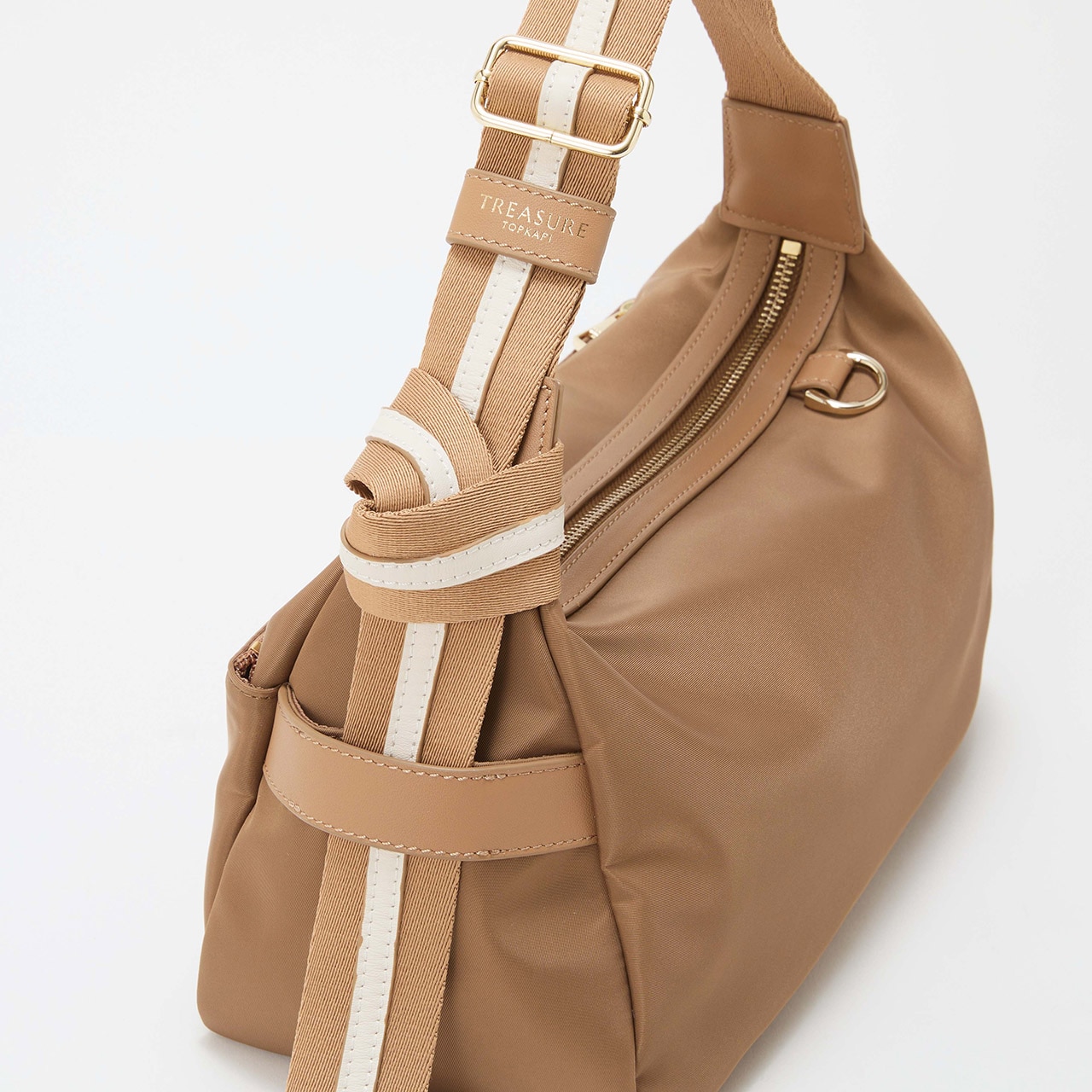 【TREASURE TOPKAPI】ナイロン ストライプ ベルト ショルダー バッグ キャメル FREE