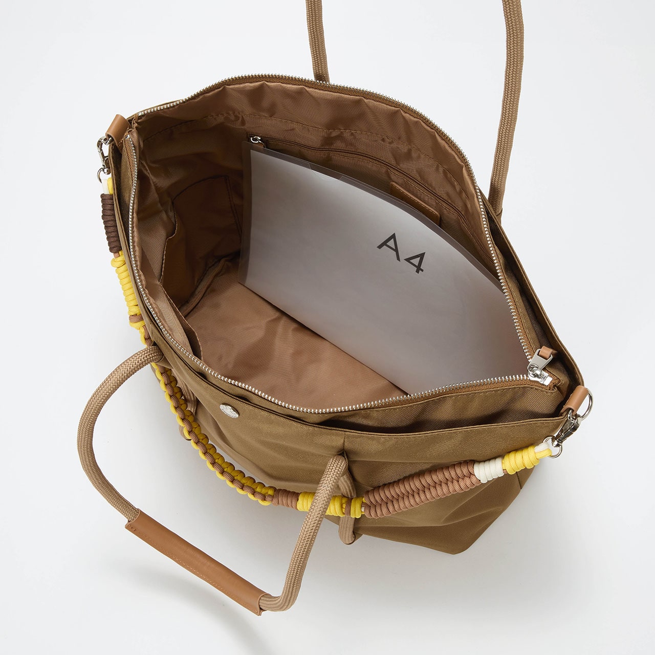 コードチャーム付き ビッグ トートバッグ キャメル FREE